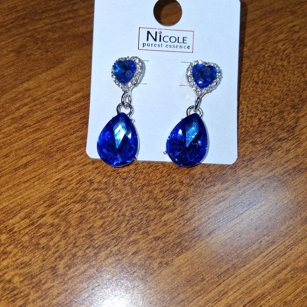 Nicole Royal Blue Heart and Teardrop Earrings